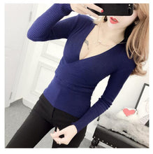 Load image into Gallery viewer, AOSSVIAO 2020 Spring High Elastic Knitted Sweater Woman Sexy V-Neck Women Sweaters And Pullovers Korean Long Sleeve Pull Femme
