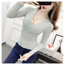Load image into Gallery viewer, AOSSVIAO 2020 Spring High Elastic Knitted Sweater Woman Sexy V-Neck Women Sweaters And Pullovers Korean Long Sleeve Pull Femme