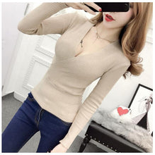 Load image into Gallery viewer, AOSSVIAO 2020 Spring High Elastic Knitted Sweater Woman Sexy V-Neck Women Sweaters And Pullovers Korean Long Sleeve Pull Femme