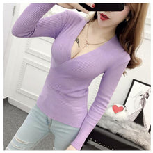 Load image into Gallery viewer, AOSSVIAO 2020 Spring High Elastic Knitted Sweater Woman Sexy V-Neck Women Sweaters And Pullovers Korean Long Sleeve Pull Femme
