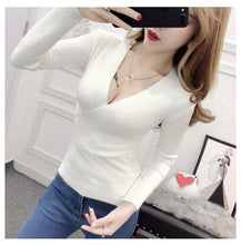Load image into Gallery viewer, AOSSVIAO 2020 Spring High Elastic Knitted Sweater Woman Sexy V-Neck Women Sweaters And Pullovers Korean Long Sleeve Pull Femme