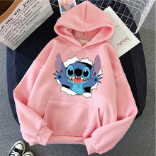 Load image into Gallery viewer, LILO STITCH Hoodie Pullovers Long Sleeves Harajuku Pink Pullovers Lovely Kawaii Casual Tops O-neck Women's Hooded Sweatshirt