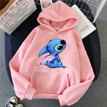 Load image into Gallery viewer, Harajuku Pink Pullovers Lovely Kawaii Casual Tops O-neck Women's Hooded Sweatshirt LILO STITCH Hoodie Pullovers Long Sleeves