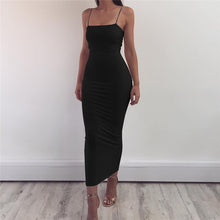 Load image into Gallery viewer, Spaghetti Strap Bodycon Party Dress Women Backless Elegant Long Bandage Dress Sexy Club Sleeveless Sheath Black Dress Vestido