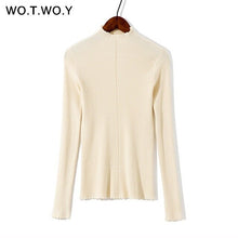 Load image into Gallery viewer, WOTWOY Basic Slim Thin Knitted Ruffles Sweaters Women Pink Autumn Winter Long Sleeve Casual Pullovers Female Hollow Out Jumper
