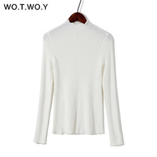 Load image into Gallery viewer, WOTWOY Basic Slim Thin Knitted Ruffles Sweaters Women Pink Autumn Winter Long Sleeve Casual Pullovers Female Hollow Out Jumper
