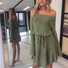 Load image into Gallery viewer, 2019 Autumn Long Sweaters Women Long Sleeve Sweaters Knitted Top Waist Sashes Off Shoulder Ladies Sweater Jumper Pullover Tops
