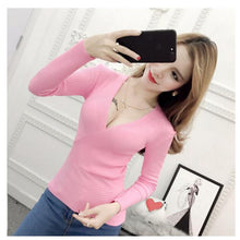 Load image into Gallery viewer, AOSSVIAO 2020 Spring High Elastic Knitted Sweater Woman Sexy V-Neck Women Sweaters And Pullovers Korean Long Sleeve Pull Femme
