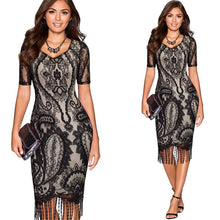 Load image into Gallery viewer, Women's Elegant V-Neck Lace Tunic tassel Wear to Work Business Office Casual Party Bodycon Stretch Pencil One Piece Dress Suit
