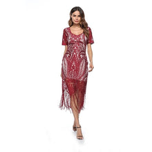 Load image into Gallery viewer, Women's Elegant V-Neck Lace Tunic tassel Wear to Work Business Office Casual Party Bodycon Stretch Pencil One Piece Dress Suit

