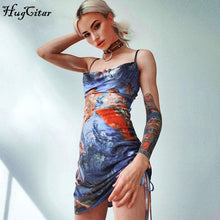 Load image into Gallery viewer, Hugcitar 2020 print sleeveless pleated bandage sexy mini slip dress summer women fashion streetwear outfits sundress
