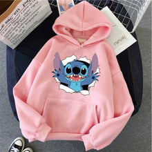 Load image into Gallery viewer, O-neck Women's Hooded Sweatshirt LILO STITCH Hoodie Pullovers Long Sleeves Harajuku Pink Pullovers Lovely Kawaii Casual Tops

