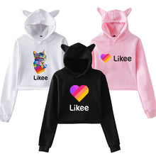 Load image into Gallery viewer, Cat Ear Pink Russia Style Likee App LIKEE Hoodies Women Cat Crop Top Hoodie Female Rainbow Sweatshirt Trendy Streetwear Hip Hop
