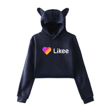Load image into Gallery viewer, Cat Ear Pink Russia Style Likee App LIKEE Hoodies Women Cat Crop Top Hoodie Female Rainbow Sweatshirt Trendy Streetwear Hip Hop
