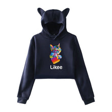 Load image into Gallery viewer, Cat Ear Pink Russia Style Likee App LIKEE Hoodies Women Cat Crop Top Hoodie Female Rainbow Sweatshirt Trendy Streetwear Hip Hop

