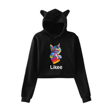 Load image into Gallery viewer, Cat Ear Pink Russia Style Likee App LIKEE Hoodies Women Cat Crop Top Hoodie Female Rainbow Sweatshirt Trendy Streetwear Hip Hop
