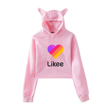 Load image into Gallery viewer, Cat Ear Pink Russia Style Likee App LIKEE Hoodies Women Cat Crop Top Hoodie Female Rainbow Sweatshirt Trendy Streetwear Hip Hop
