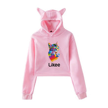 Load image into Gallery viewer, Cat Ear Pink Russia Style Likee App LIKEE Hoodies Women Cat Crop Top Hoodie Female Rainbow Sweatshirt Trendy Streetwear Hip Hop
