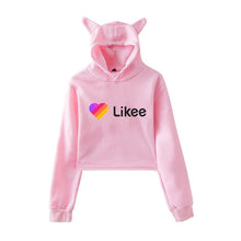 Load image into Gallery viewer, Cat Ear Pink Russia Style Likee App LIKEE Hoodies Women Cat Crop Top Hoodie Female Rainbow Sweatshirt Trendy Streetwear Hip Hop
