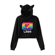 Load image into Gallery viewer, Cat Ear Pink Russia Style Likee App LIKEE Hoodies Women Cat Crop Top Hoodie Female Rainbow Sweatshirt Trendy Streetwear Hip Hop
