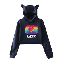 Load image into Gallery viewer, Cat Ear Pink Russia Style Likee App LIKEE Hoodies Women Cat Crop Top Hoodie Female Rainbow Sweatshirt Trendy Streetwear Hip Hop
