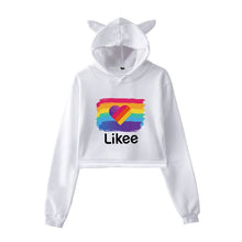 Load image into Gallery viewer, Cat Ear Pink Russia Style Likee App LIKEE Hoodies Women Cat Crop Top Hoodie Female Rainbow Sweatshirt Trendy Streetwear Hip Hop
