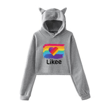 Load image into Gallery viewer, Cat Ear Pink Russia Style Likee App LIKEE Hoodies Women Cat Crop Top Hoodie Female Rainbow Sweatshirt Trendy Streetwear Hip Hop
