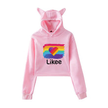 Load image into Gallery viewer, Cat Ear Pink Russia Style Likee App LIKEE Hoodies Women Cat Crop Top Hoodie Female Rainbow Sweatshirt Trendy Streetwear Hip Hop
