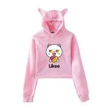 Load image into Gallery viewer, Cat Ear Pink Russia Style Likee App LIKEE Hoodies Women Cat Crop Top Hoodie Female Rainbow Sweatshirt Trendy Streetwear Hip Hop
