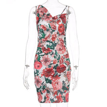 Load image into Gallery viewer, Dulzura floral print satin women mini dress bandage backless lace up bodycon sexy party 2020 summer clothes elegant club outfit
