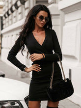 Load image into Gallery viewer, Sexy V Neck Long Sleeve Pleated Mini Dress Women Autumn Slim Club Night Party Dress Elegant Bodycon Dresses
