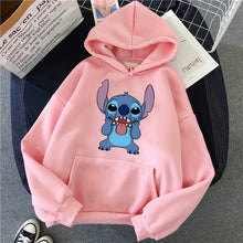 Load image into Gallery viewer, Harajuku Pink Pullovers Lovely Kawaii Casual Tops O-neck Women's Hooded Sweatshirt LILO STITCH Hoodie Pullovers Long Sleeves
