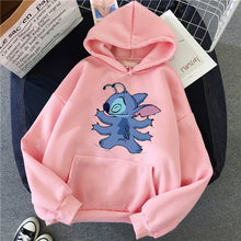 Load image into Gallery viewer, Harajuku Pink Pullovers Lovely Kawaii Casual Tops O-neck Women's Hooded Sweatshirt LILO STITCH Hoodie Pullovers Long Sleeves
