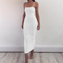 Load image into Gallery viewer, Spaghetti Strap Bodycon Party Dress Women Backless Elegant Long Bandage Dress Sexy Club Sleeveless Sheath Black Dress Vestido
