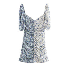 Load image into Gallery viewer, KPYTOMOA Women 2020 Chic Fashion Floral Print Patchwork Draped Mini Dress Vintage V Neck Puff Sleeve Female Dresses Vestidos
