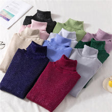 Load image into Gallery viewer, Shiny Sweater Women 11 Colors Turtleneck Slim Pullover Spring Autumn Long Sleeve Knit jersey de mujer свитер женский M9D691
